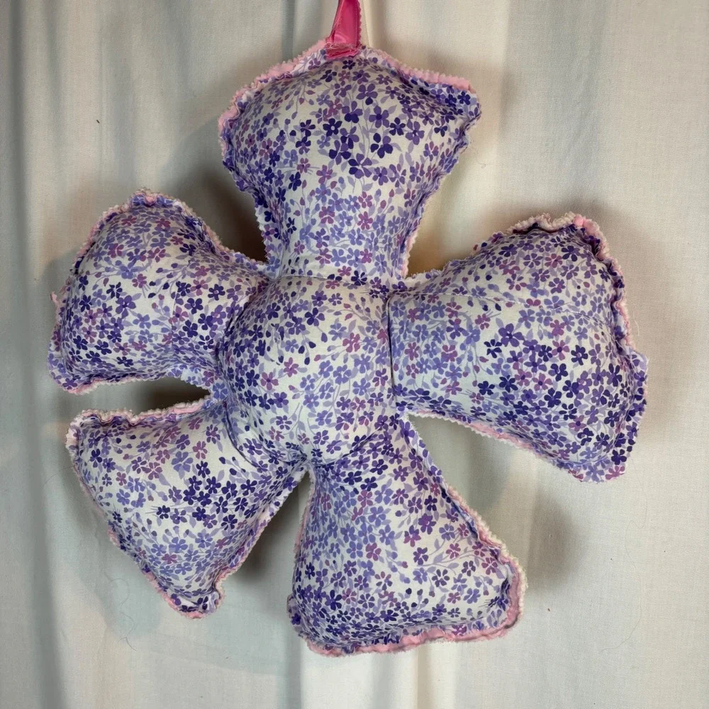 Handmade Quilted Flower Pillow Button Center Reversible Floral Wall Hanging 16in